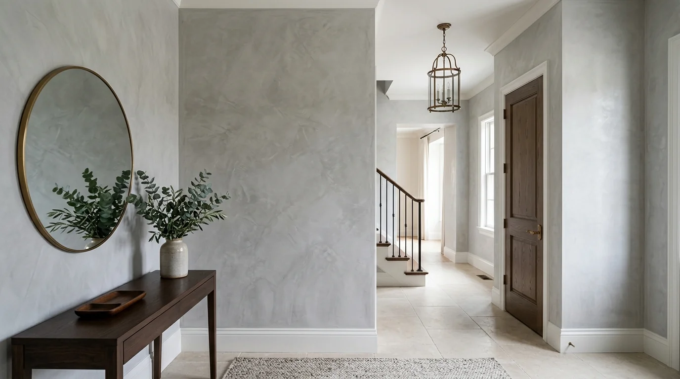 Venetian plaster wall in an entry hall