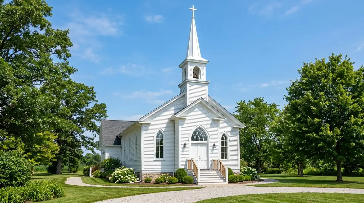 Church exterior with freshly painted trim