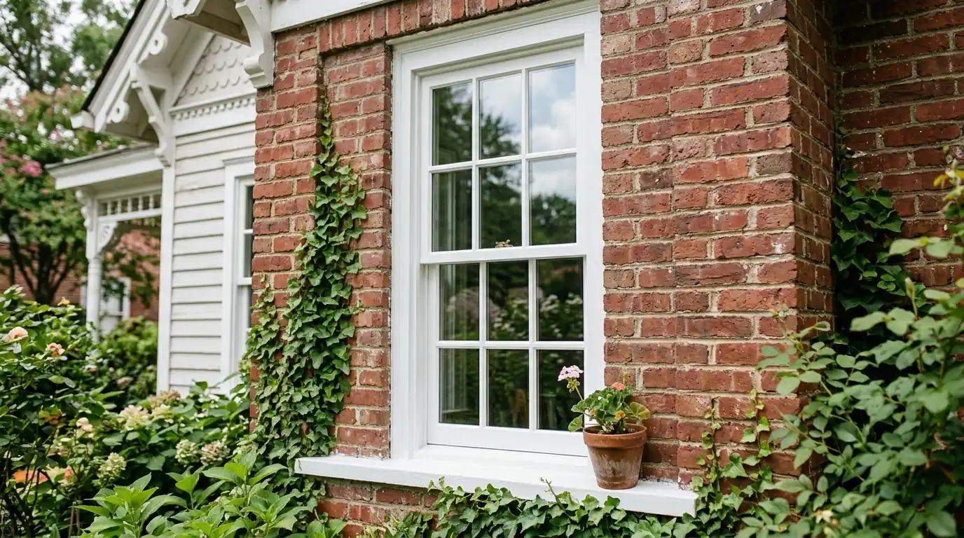 Wood window reglazed and painted on a Victorian cottage