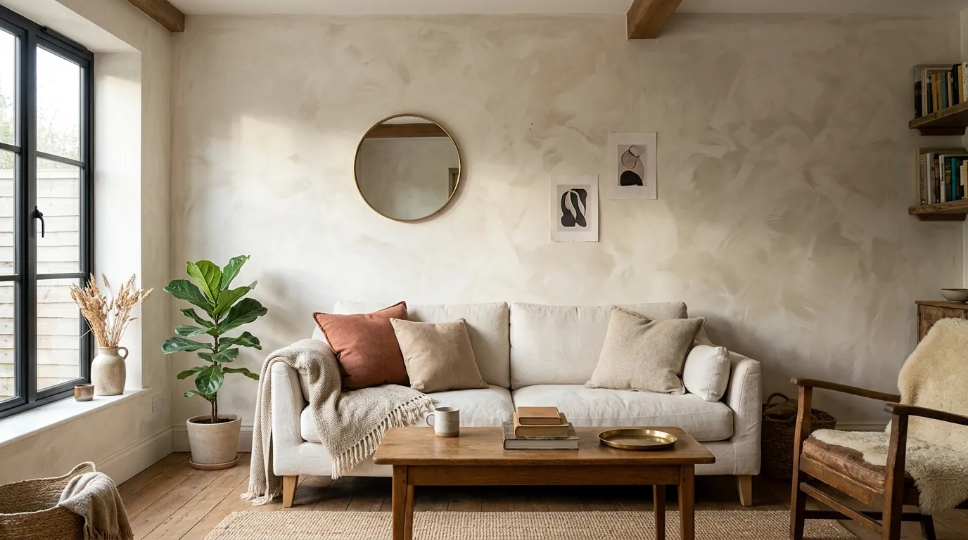 Interior limewash walls in a living room