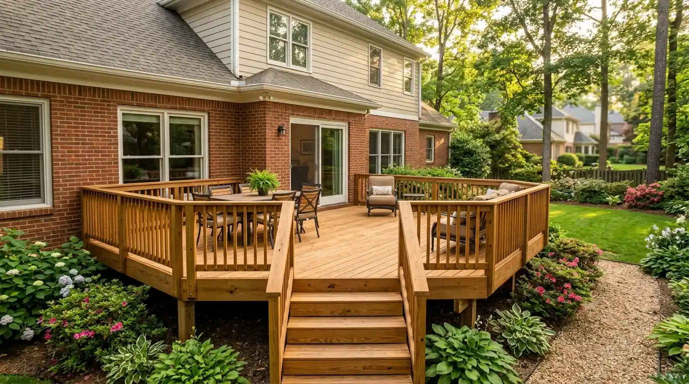 Deck in Atlanta restained in a semi-transparent cedar tone