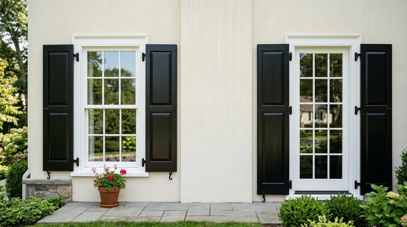 Shutters freshly painted black and rehung