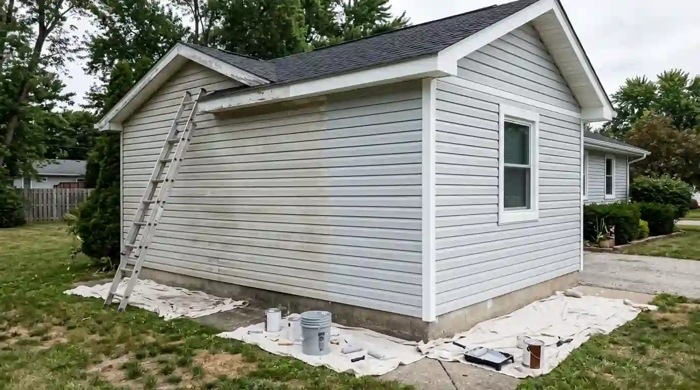 Painted and faded vinyl siding side by side
