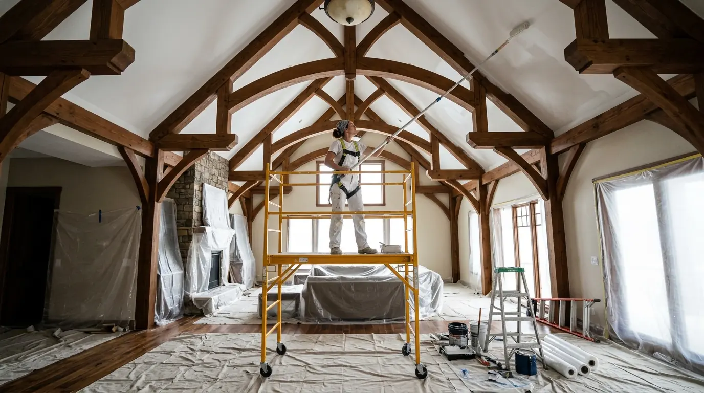 Painting a vaulted ceiling from a platform