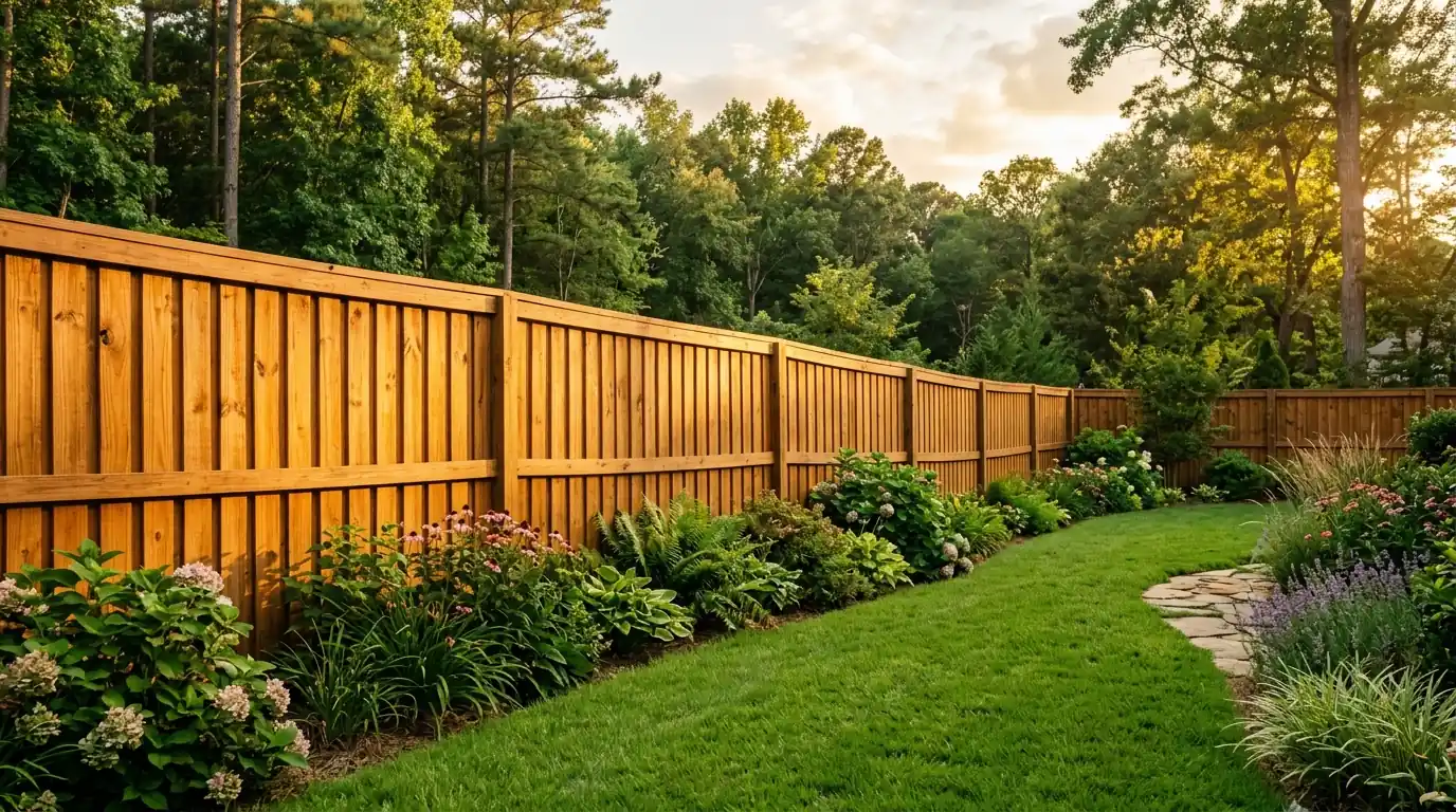 Privacy fence stained a warm cedar tone