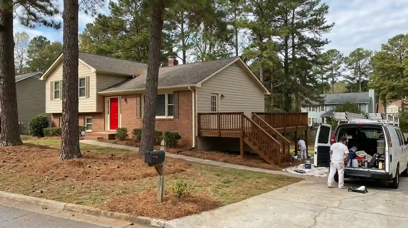 Fresh front door and deck on a Snellville home