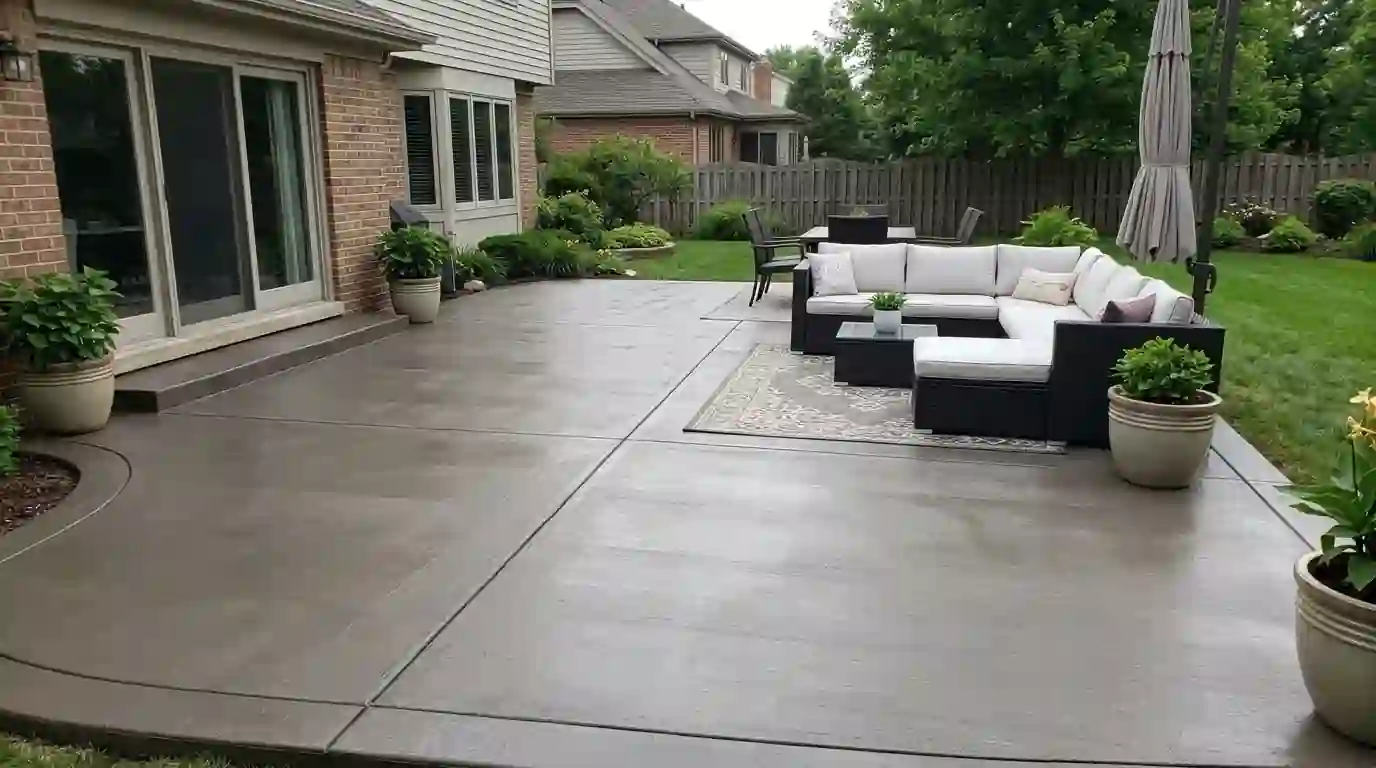 Concrete patio stained a warm gray