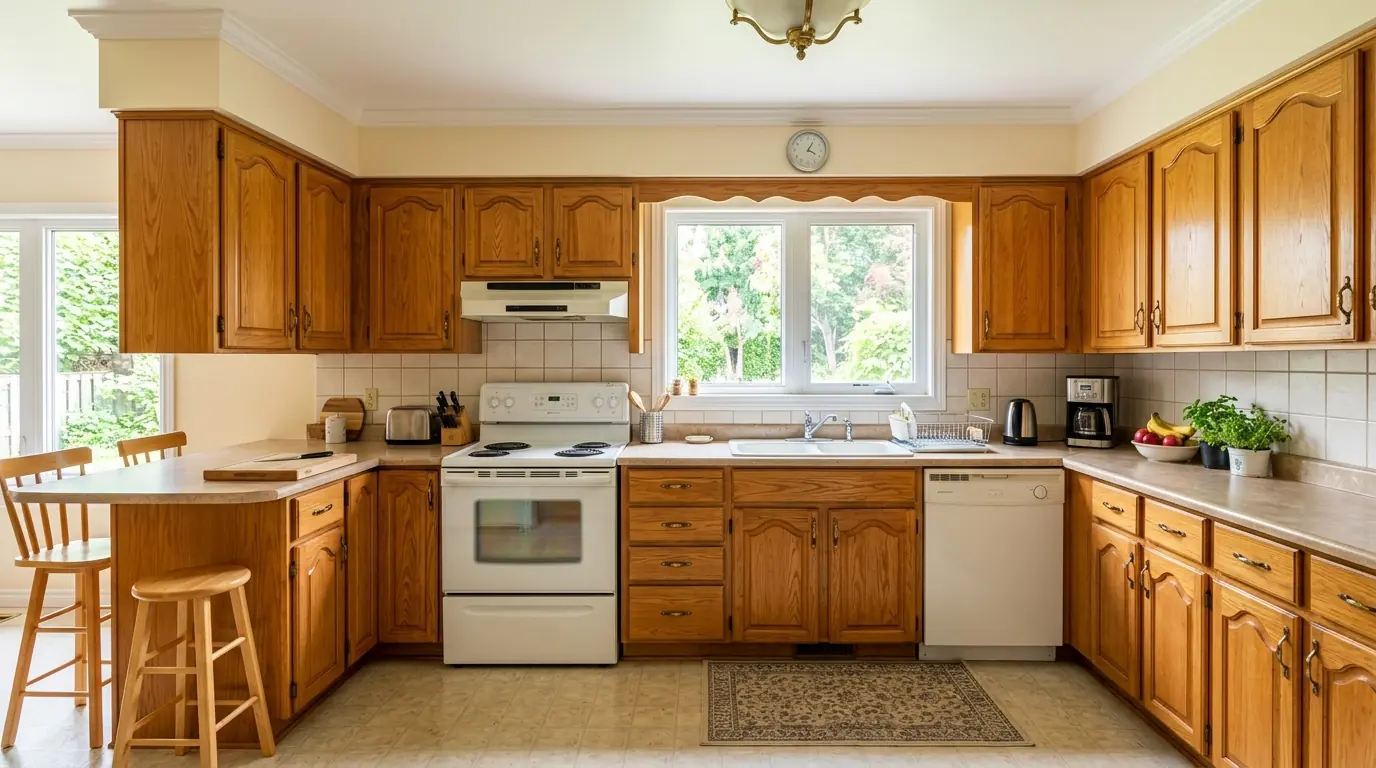Kitchen cabinets before and after repainting