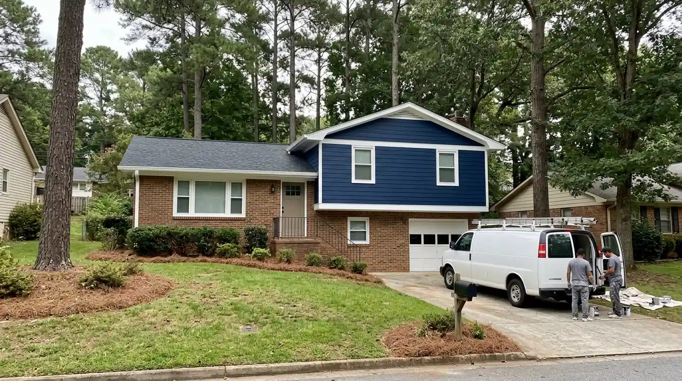 Mixed brick and siding home repainted in Conyers
