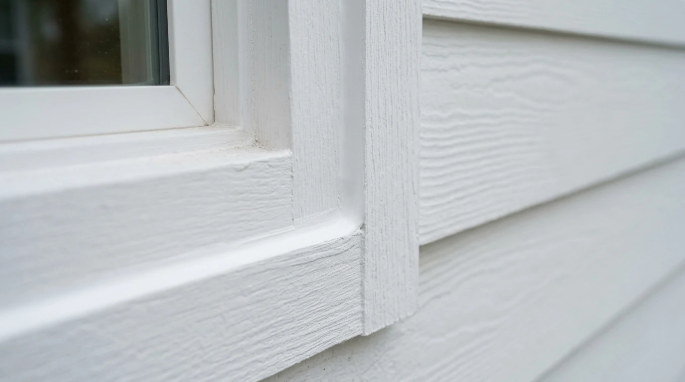Fresh caulk around exterior window trim
