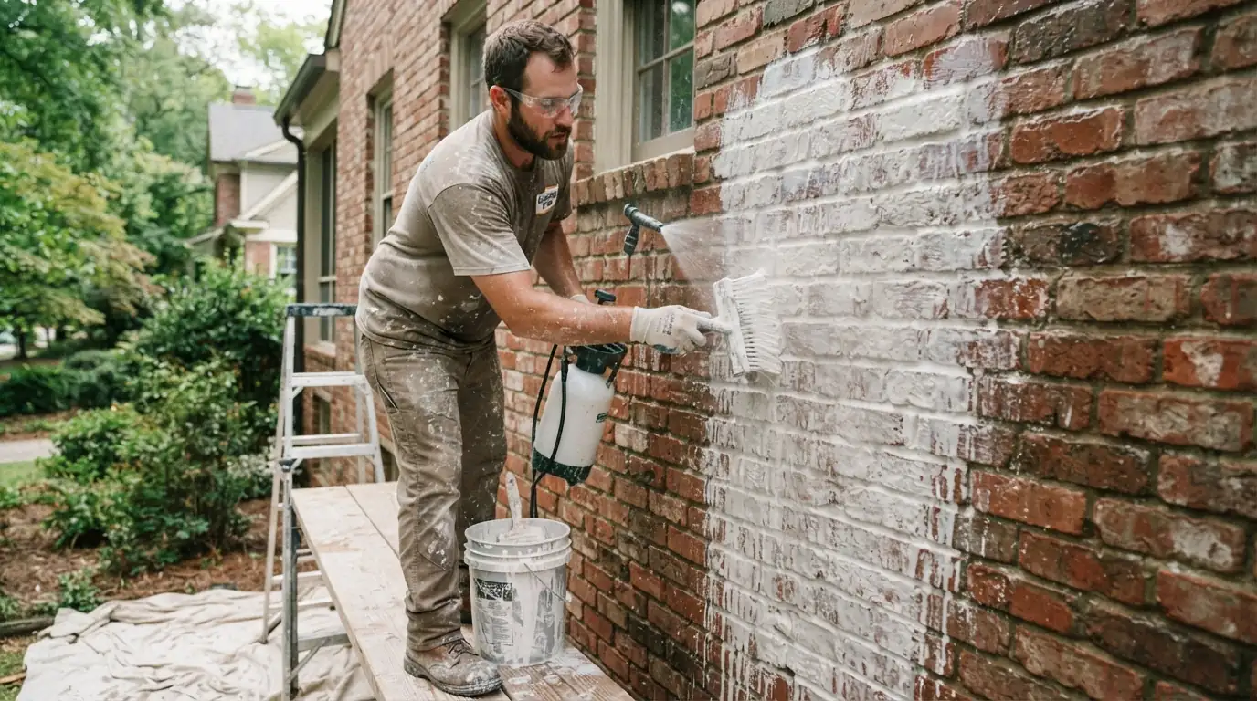 Applying and washing back limewash on brick