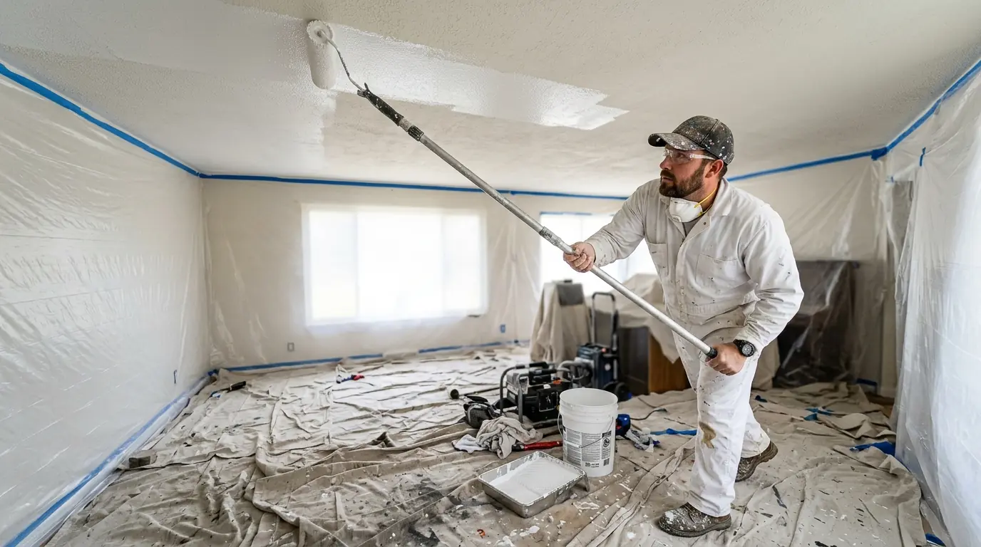 Rolling a ceiling with an extension pole