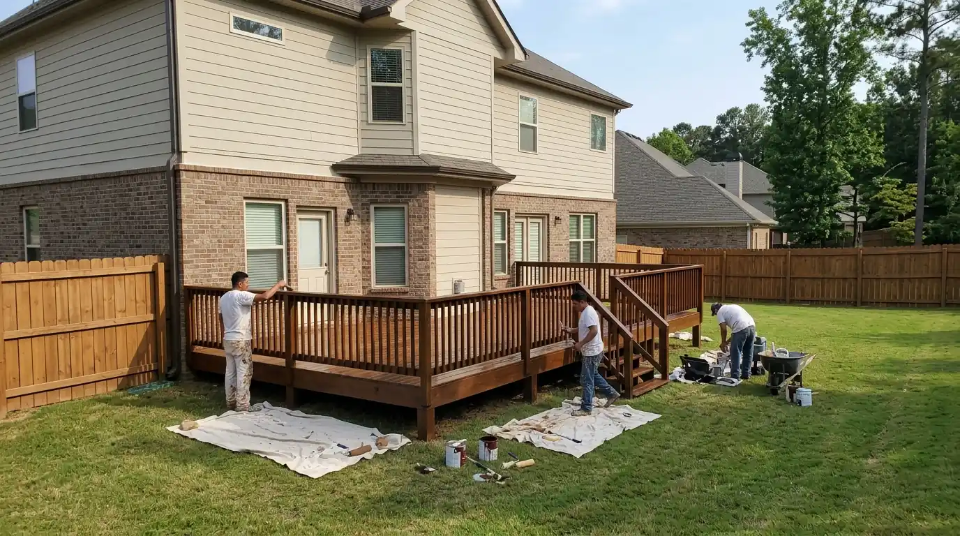 Freshly stained deck and fence in Grayson