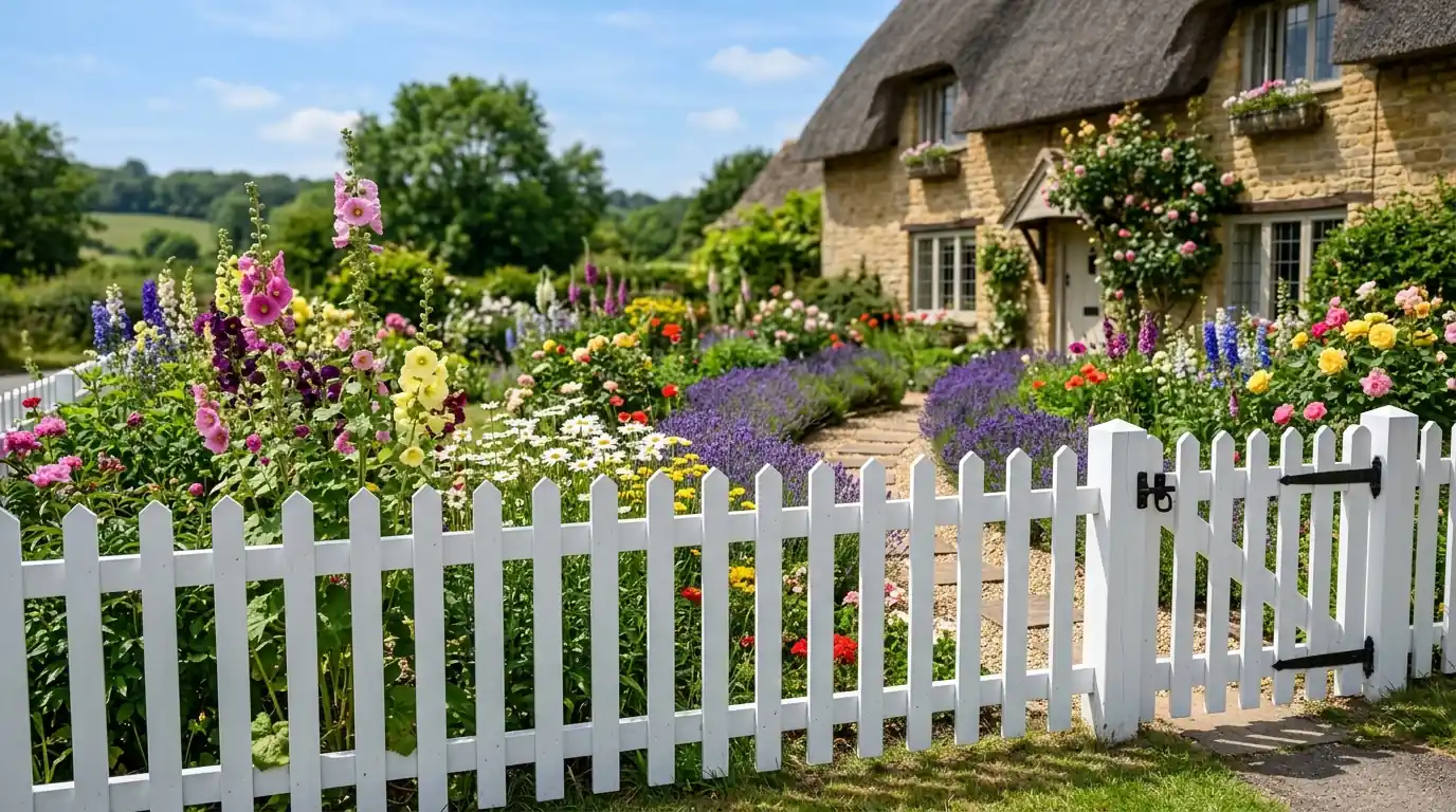 White picket fence freshly painted