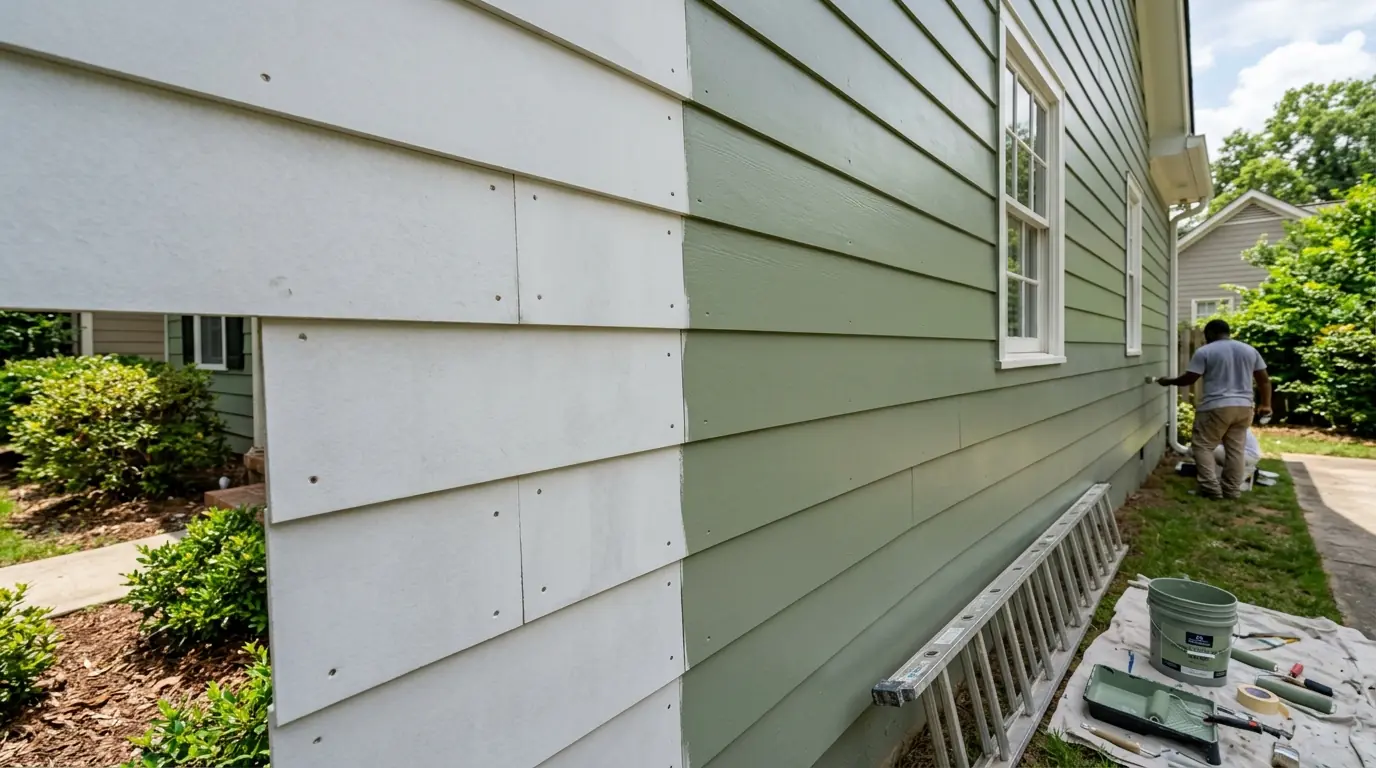 Primed replacement siding panels installed