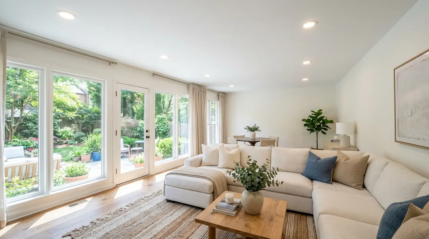 Living room ceiling smoothed after popcorn removal
