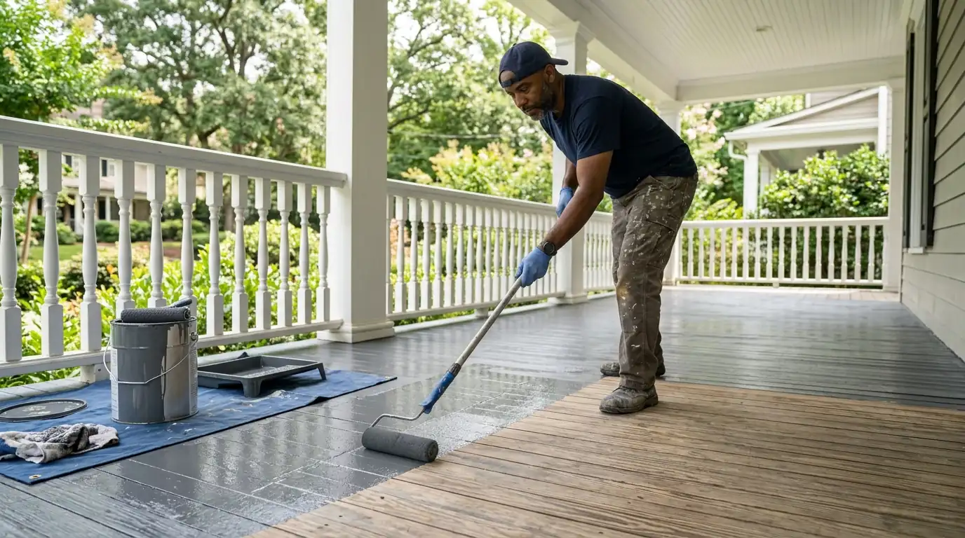 Rolling floor enamel onto porch boards