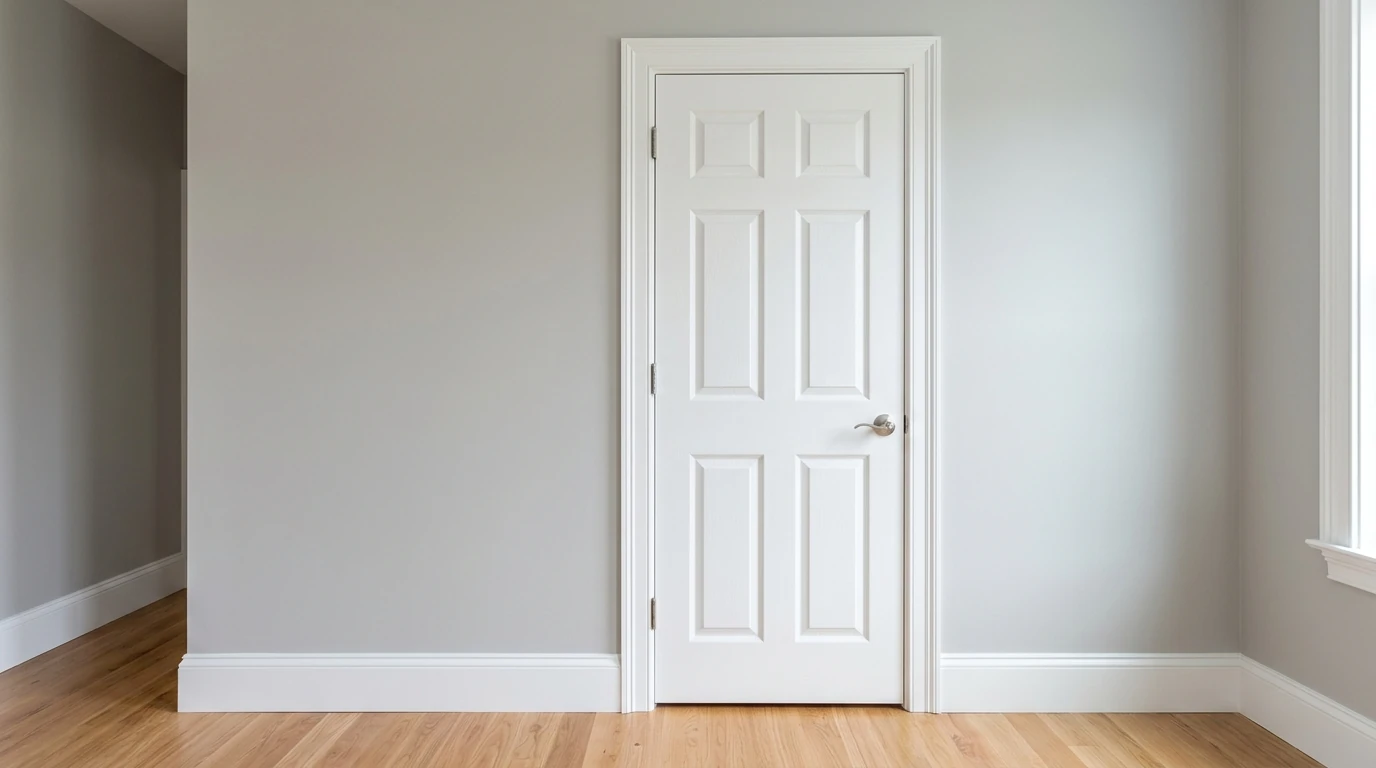 White trim and six-panel door freshly enameled