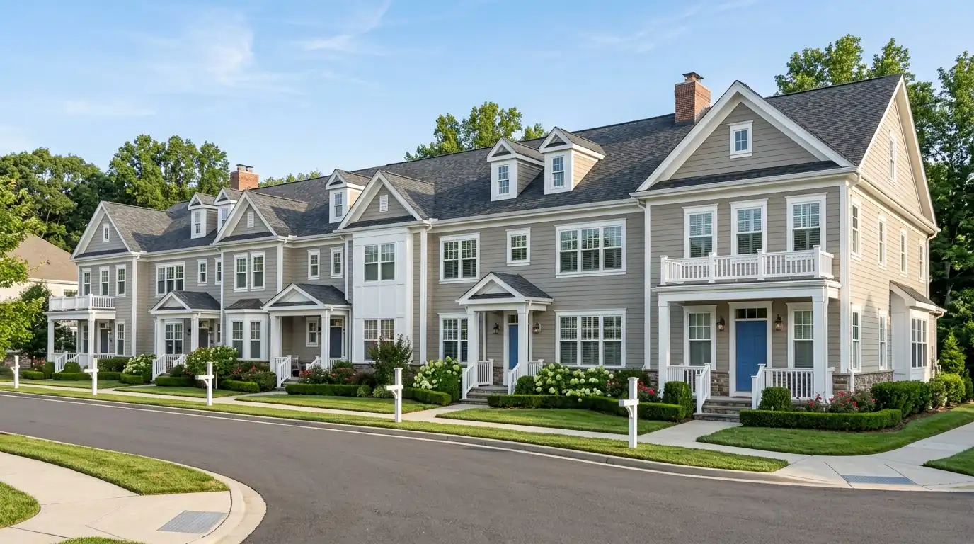 Townhome row repainted in coordinated colors