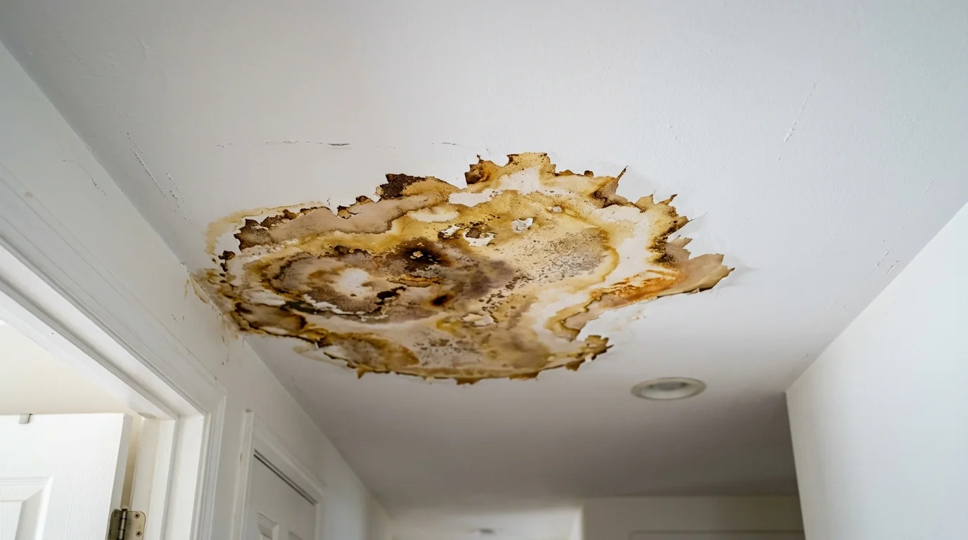 Water stain on a ceiling before repair