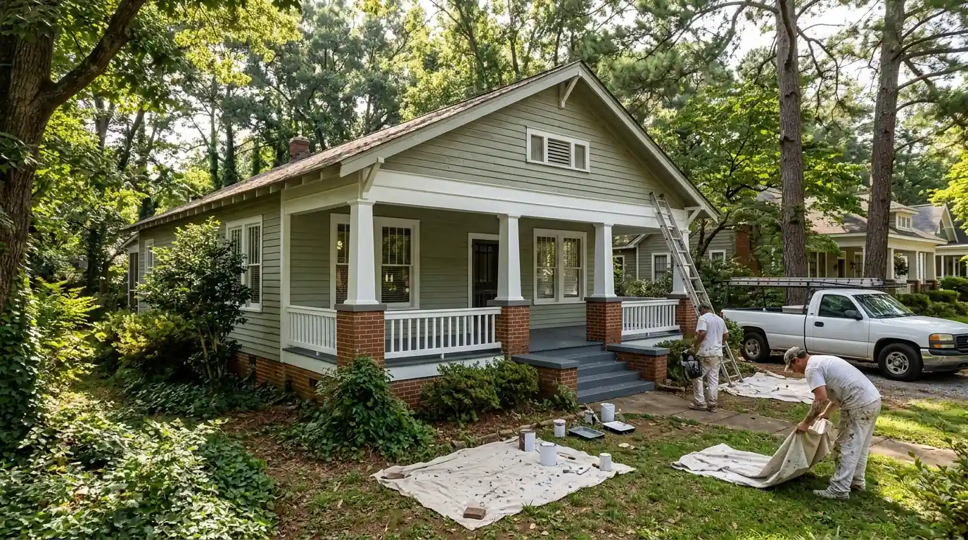 Bungalow with a freshly painted porch in Conyers