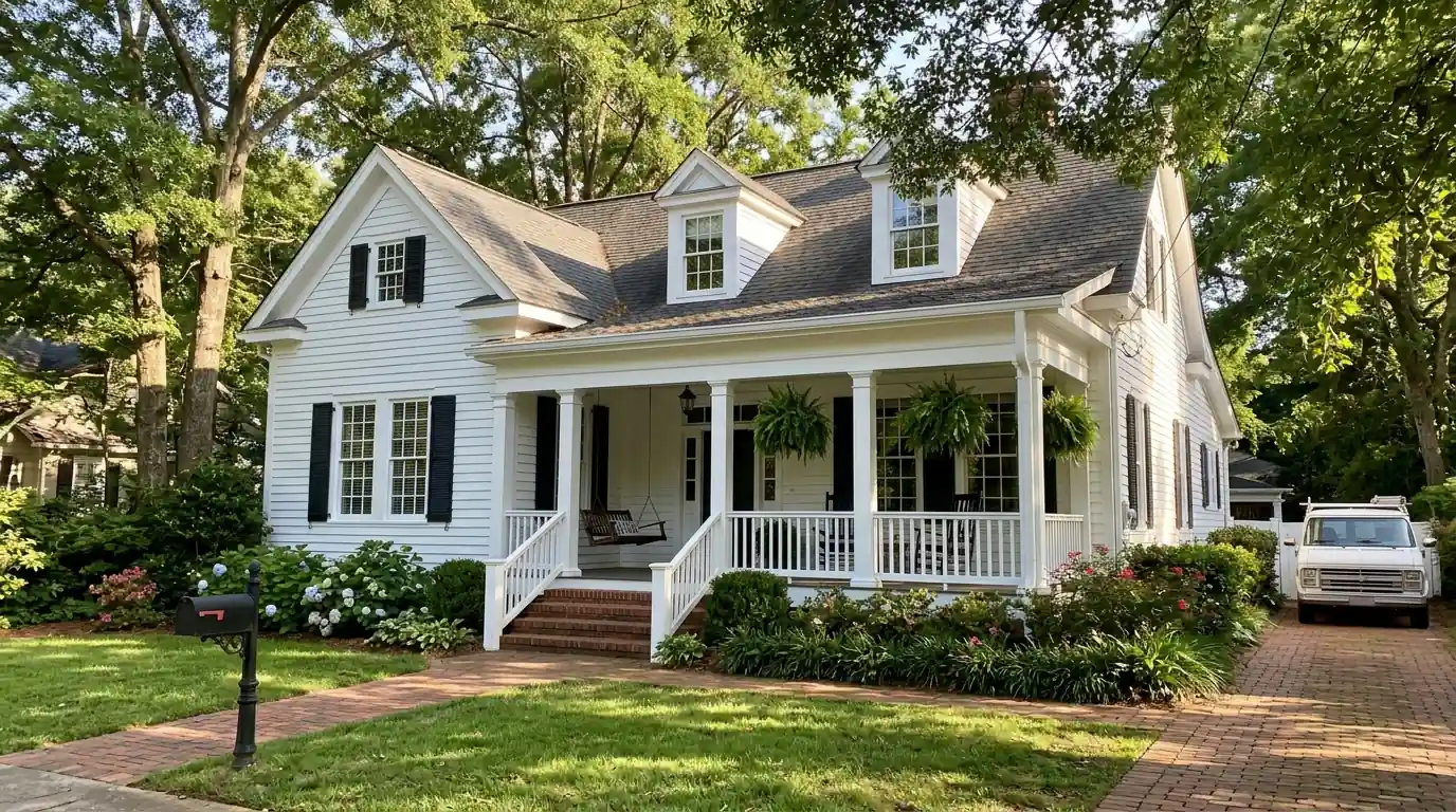Historic cottage with a fresh porch in Roswell