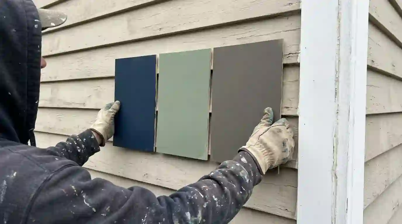 Exterior color sample boards against siding